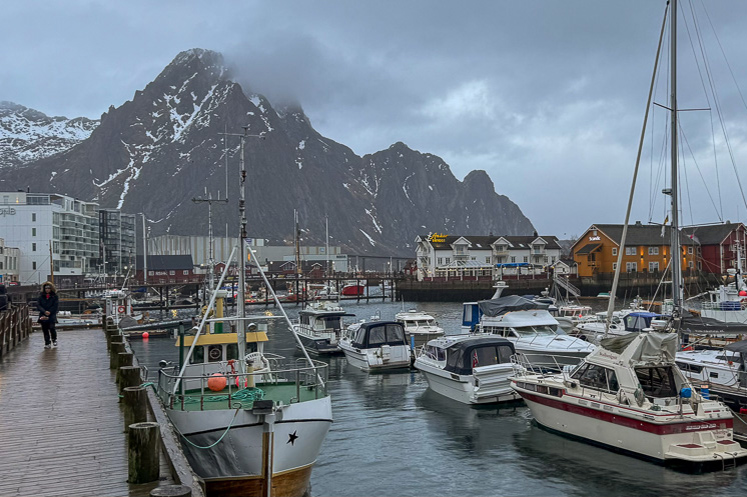 Boats and fishing vessels moored up in Svolvaer harbour