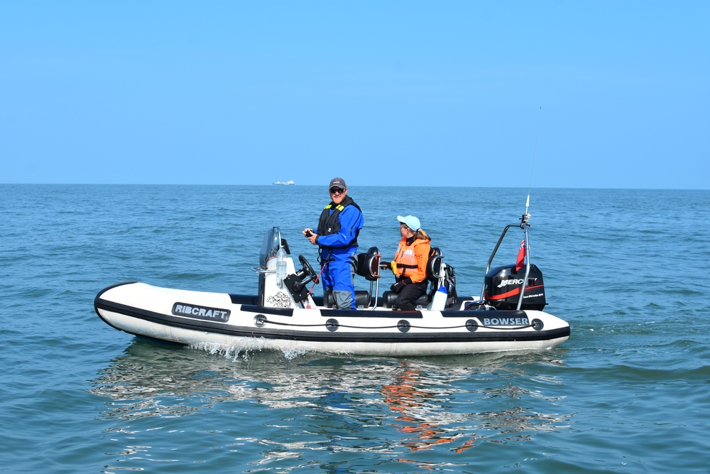 Ribcraft RIB Bowser underway in calm Irish Sea conditions during the Holyhead to Dublin crossing
