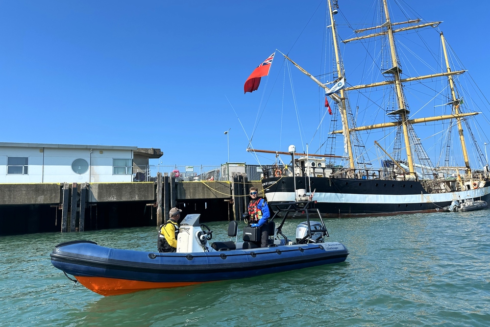 Northwind Challenger RIB passing a tall ship in Dublin during the River Liffey sightseeing passage