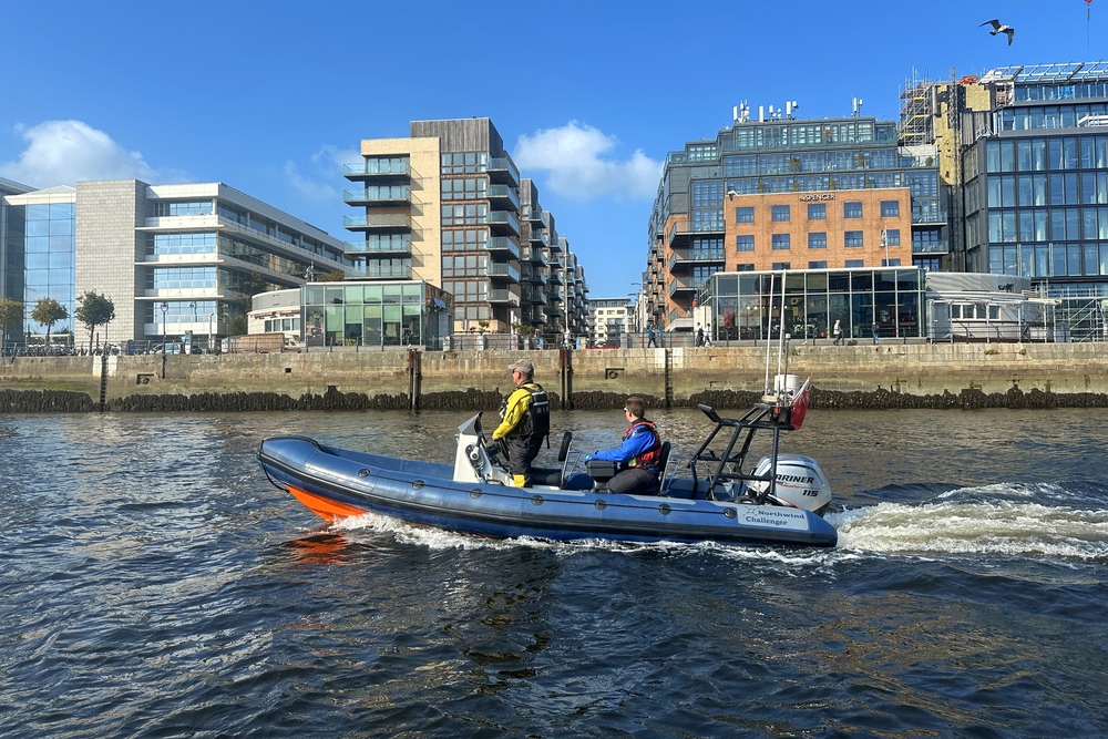 Northwind Challenger RIB cruising along Dublin’s River Liffey after the Holyhead crossing