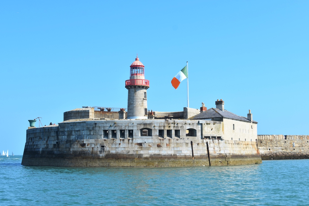 Dún Laoghaire Harbour entrance and lighthouse seen during the Holyhead to Dublin RIB passage