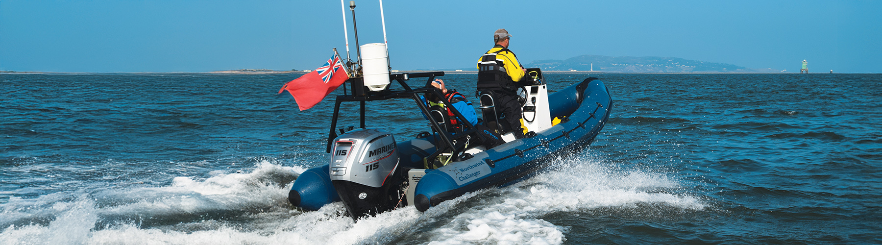 RIB crossing the Irish Sea from Holyhead to Dublin, with Kish Bank Lighthouse visible on the horizon