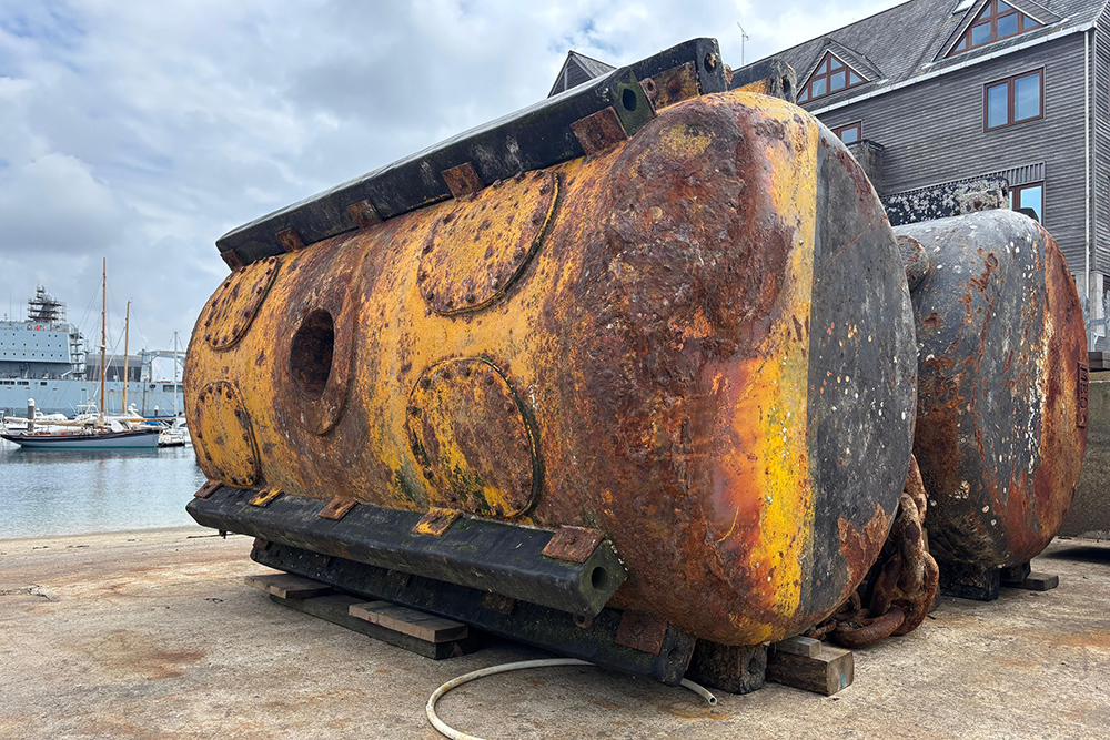 Old steel Admiralty mooring buoys replaced at Falmouth Harbour during superyacht mooring infrastructure upgrade