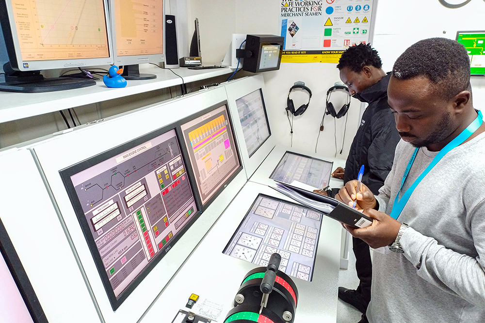 Trainees use marine control simulators during MCA-approved electric propulsion training at South Shields Marine School.