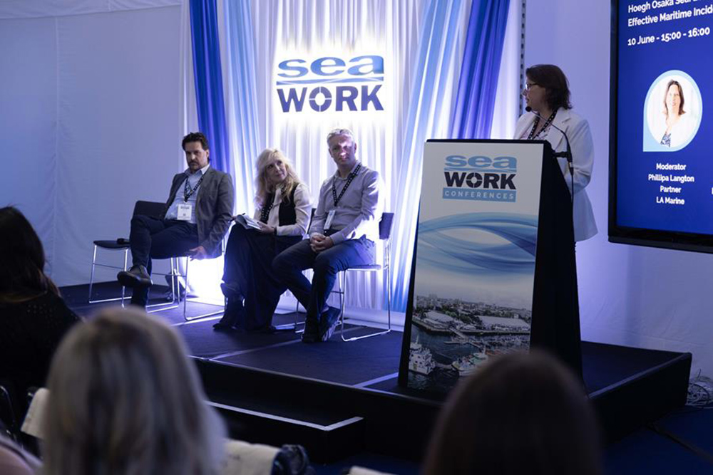Seawork conference panel in Southampton discussing commercial marine innovation and maritime technology.