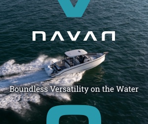Navan Boats website banner saying Boundless Versatility on the Water
