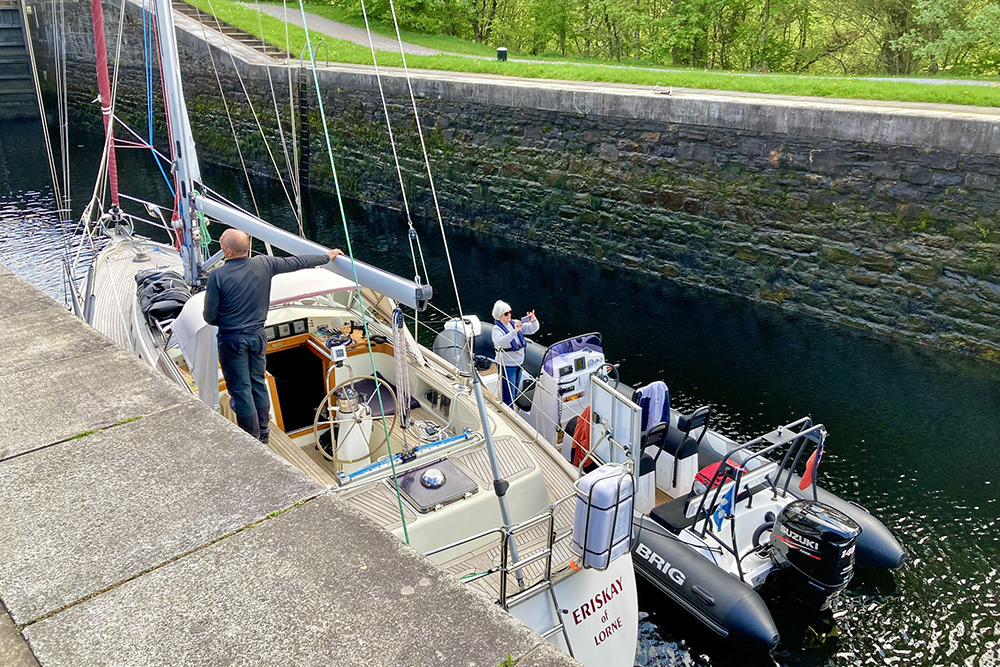 BRIG RIB rafted beside yacht Eriskay inside Neptune’s Staircase on the Caledonian Canal