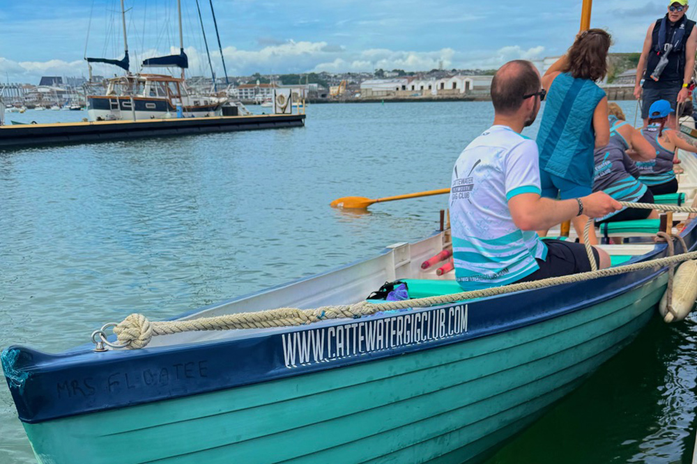 Cattewater Gig Club rowing taster session on the water at Plymouth Boat Fest.