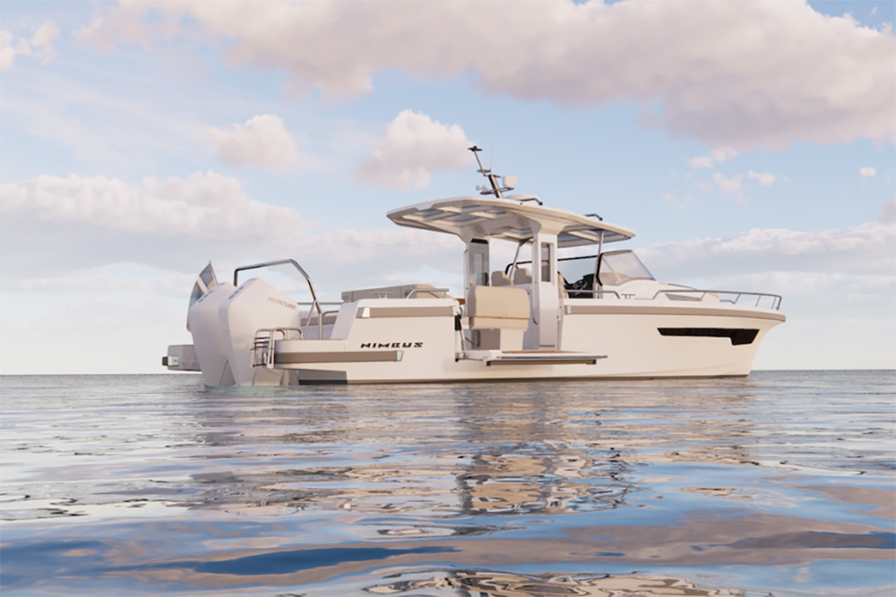 Nimbus Sport Tender day boat with a white T-top, walkaround deck and outboard power, on calm water.