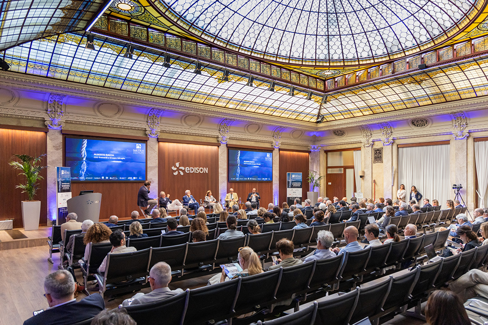 Speakers and audience at the 66th Genoa International Boat Show press conference, Fondazione Edison, Milan