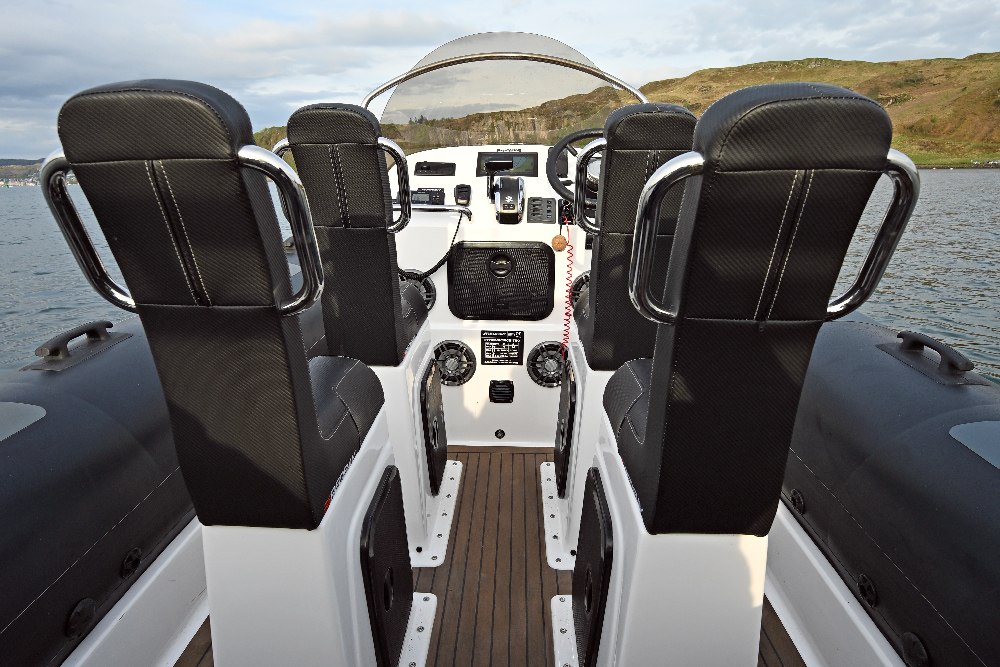 Four Redbay SF750 seat pods with diamond-stitched backrests and stainless-steel grab handles